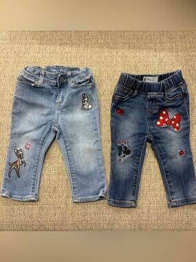 Baby Gap Disney Denim Jeans with Character Patches - Light Blue & Dark Blue
